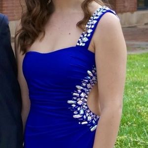 One Shoulder Royal Blue Floor Length Formal Gown